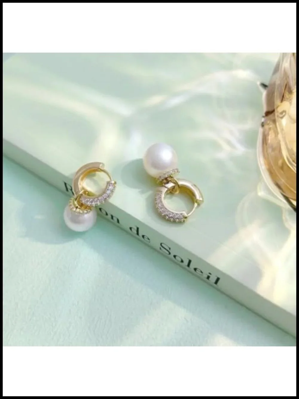 Pearl Drop Huggie Earrings Women 14K Gold Plated Dainty Cubic Zirconia Hoop